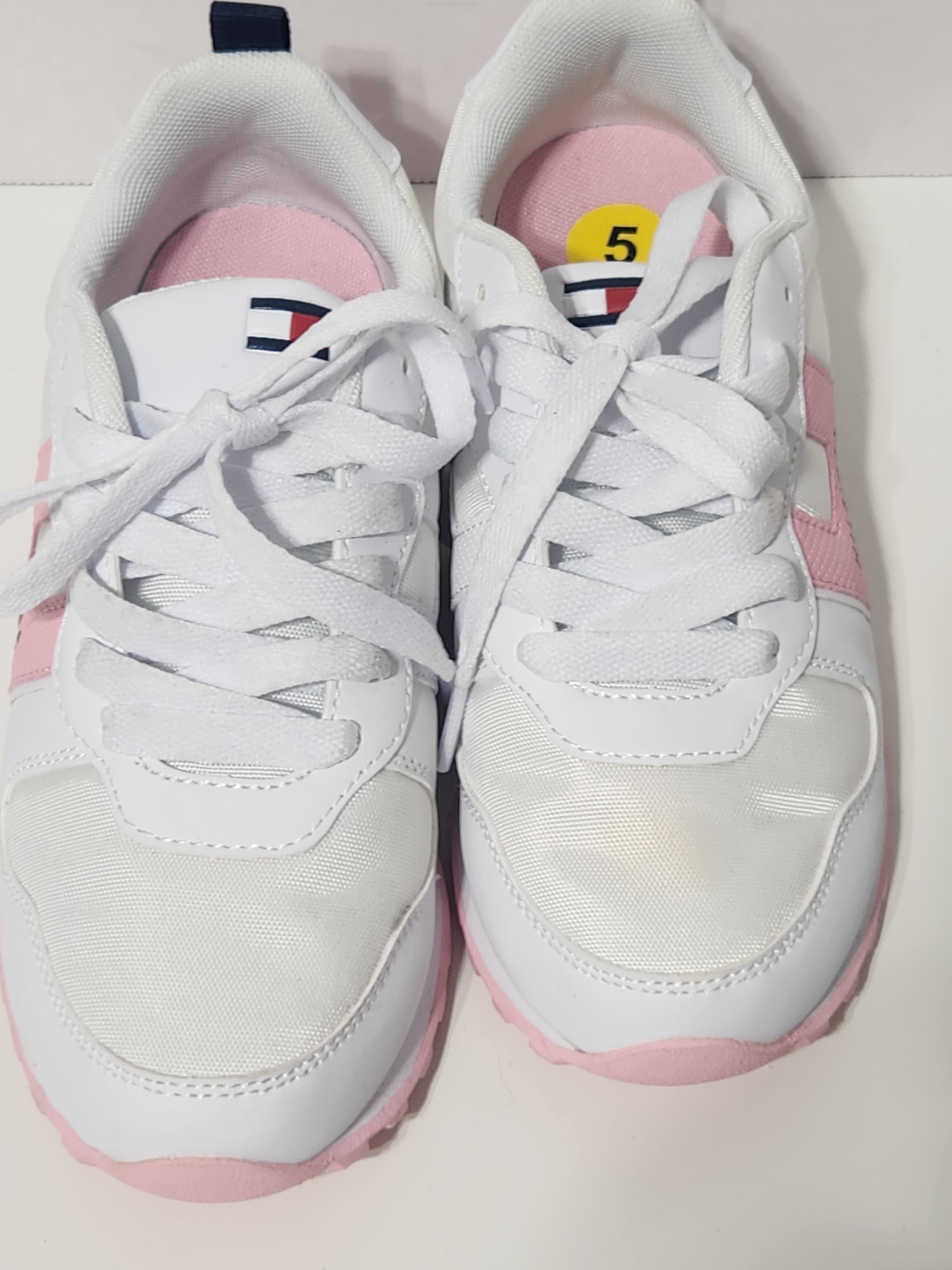 Tommy Hilfiger White & Pink Lace-Up Sneakers